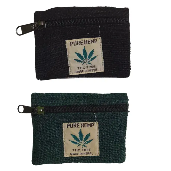 Pure Hemp portamonete canapa piccolo con zip tinta unita