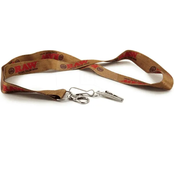 RAW Lanyard laccetto collo portachiavi marrone con porta badge