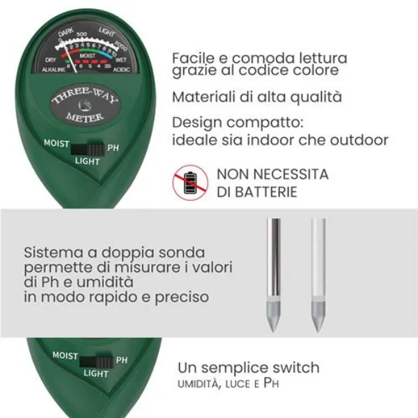 Airontek Misuratore pH Umidità Suolo Analogico