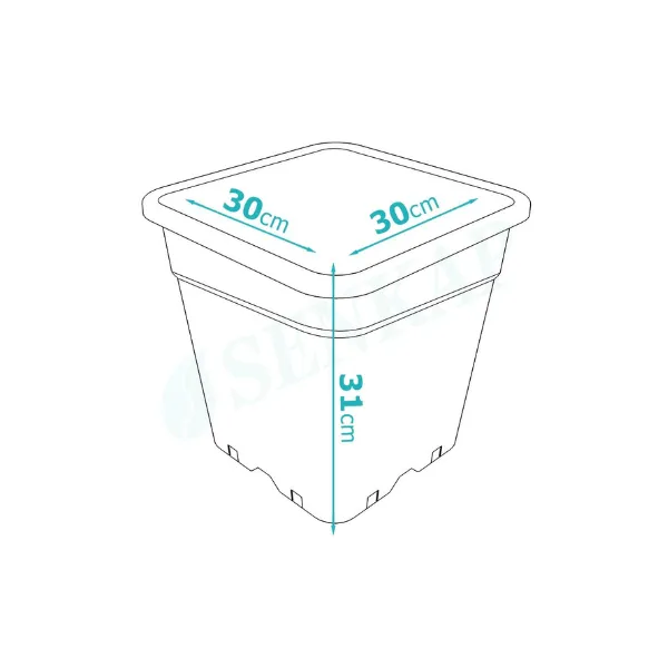 Senkap vaso quadrato 18 litri plastica nera 30x30 cm