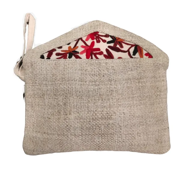 HEMP HH53R pochette canapa beige ricamata