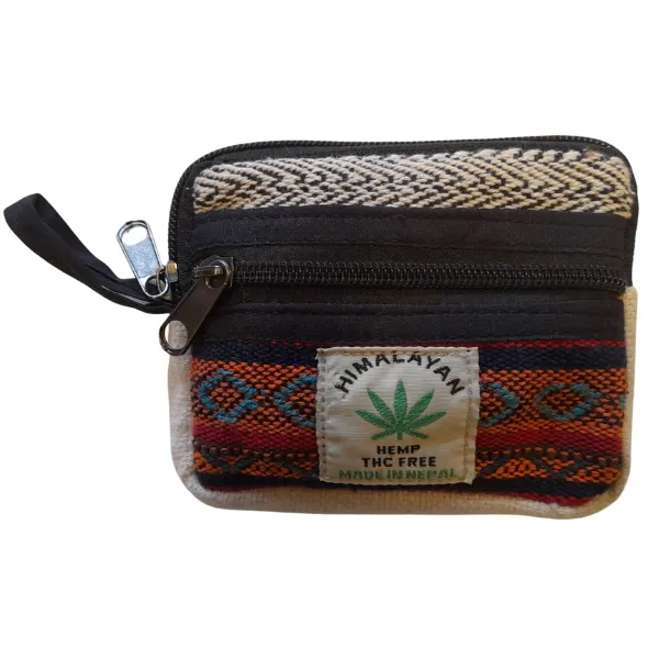Himalayan portamonete canapa 2 tasche 11x11 cm