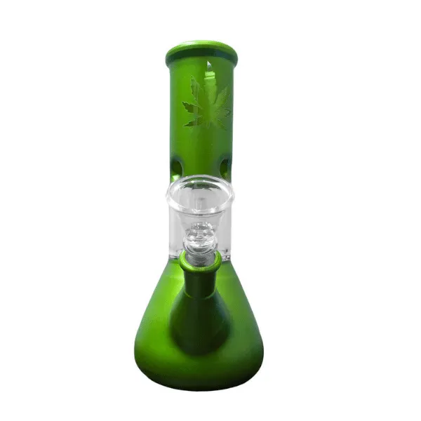 Bong in vetro verde con foglia 20 cm