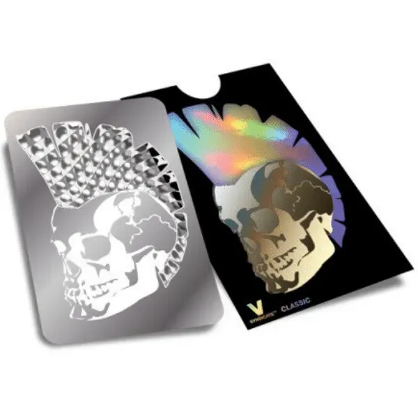 V Syndicate Mohawk Skull grinder card metallo con custodia