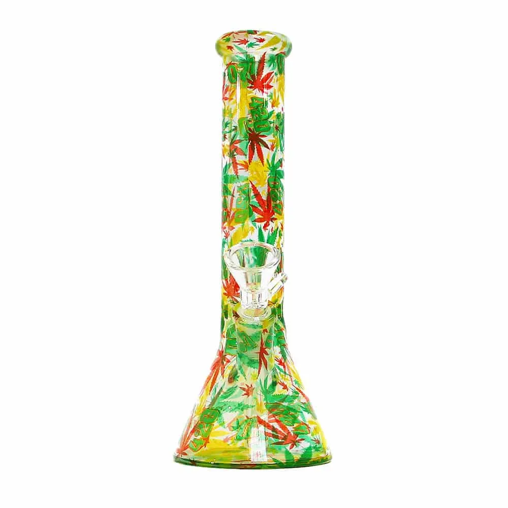 Bong in Vetro Rasta Leaves 26 cm Decorato 420