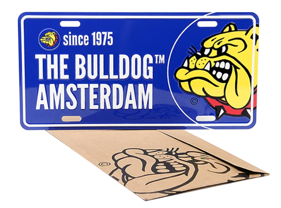 The Bulldog Amsterdam targa in metallo blu 10x5 cm vintage
