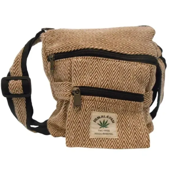 Himalayan Borsa Tracolla in Canapa Bianca Geometrica 22x24 cm