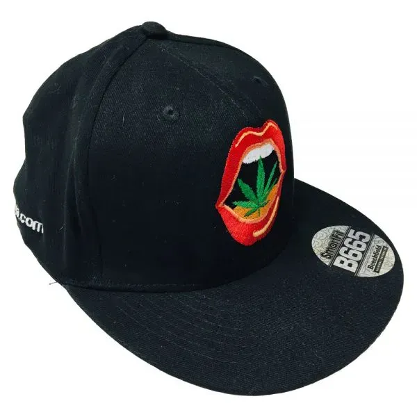 Kannabia cappellino visiera piatta nero cotone foglia