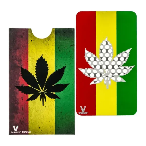 V Syndicate Rasta Leaf Grinder Card Metallo con Custodia