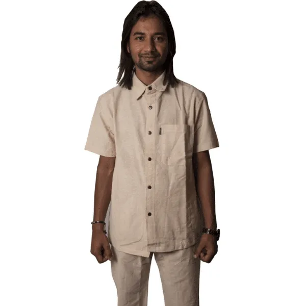 Hemp camicia uomo canapa naturale manica corta S