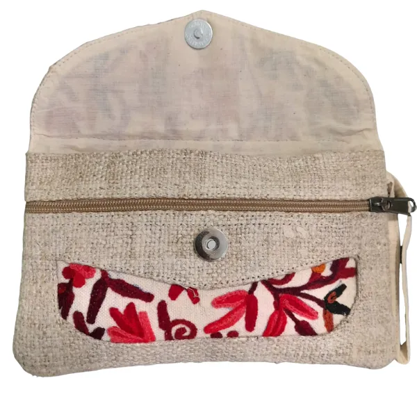 HEMP HH53R pochette canapa beige ricamata