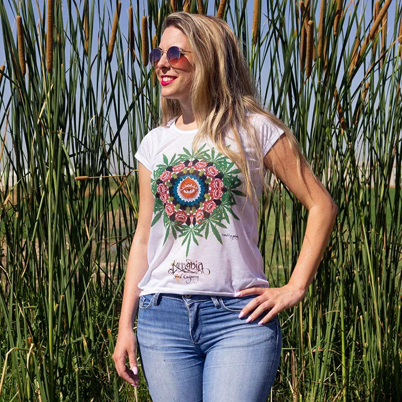 Kannabia Mandala t-shirt donna cotone bianca S