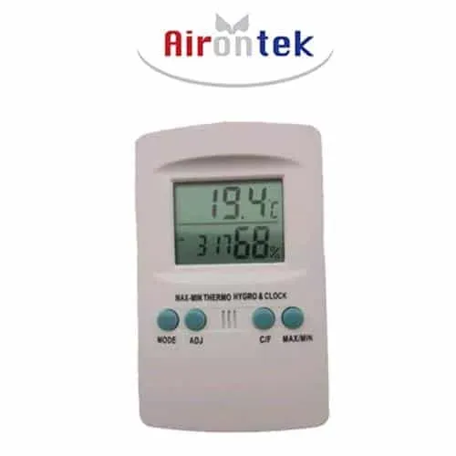 Airontek Termometro Igrometro Digitale con Orologio Bianco