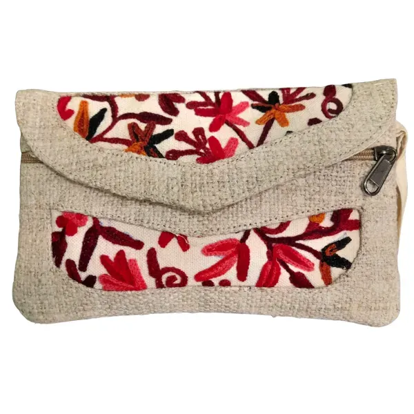 HEMP HH53R pochette canapa beige ricamata