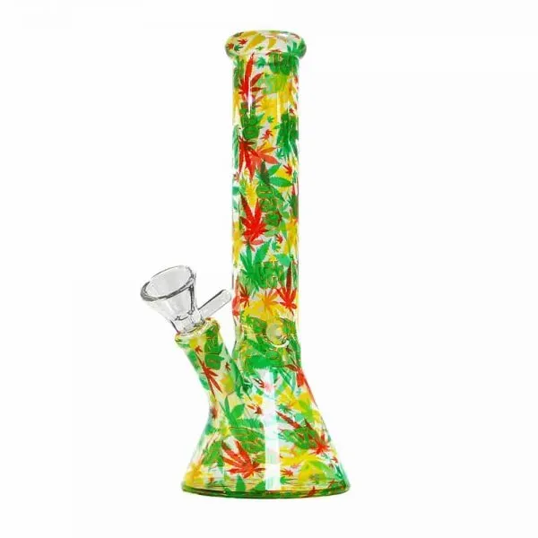 Bong in Vetro Rasta Leaves 26 cm Decorato 420