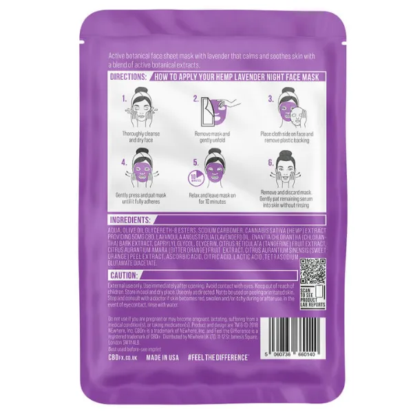 CBDFx Canapa Lavanda maschera viso 50mg lenitiva