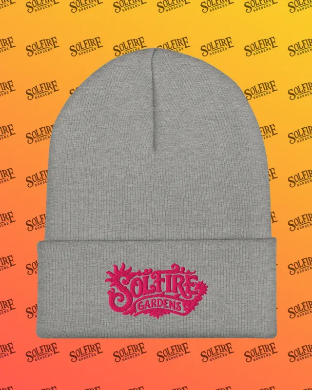 Solfire Gardens Cuffed Beanie berretto grigio logo rosa
