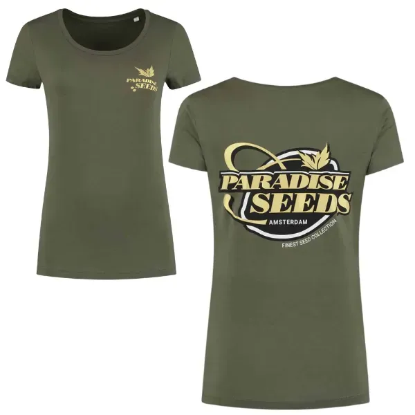 Paradise Seeds t-shirt donna scollo V verde S logo oro