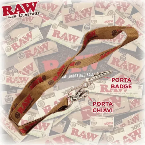 RAW Lanyard laccetto collo portachiavi marrone con porta badge