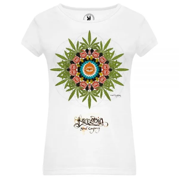 Kannabia Mandala t-shirt donna cotone bianca S
