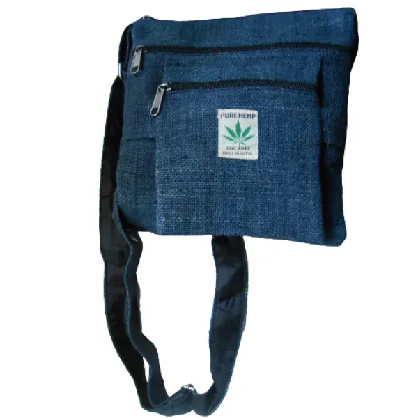 Pure Hemp Tracolla in Canapa Blu con 4 Zip