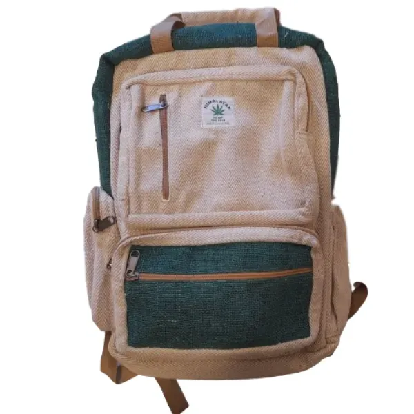 Himalayan grande zaino in canapa verde bianco etnico