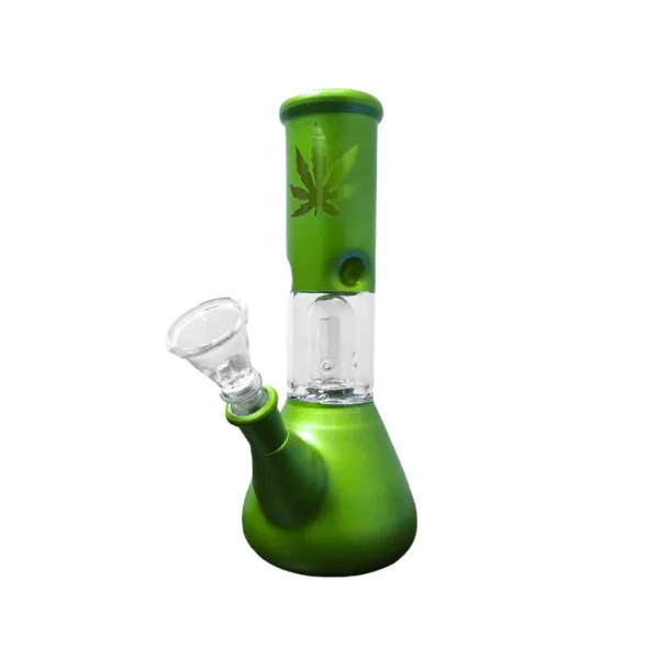 Bong in vetro verde con foglia 20 cm