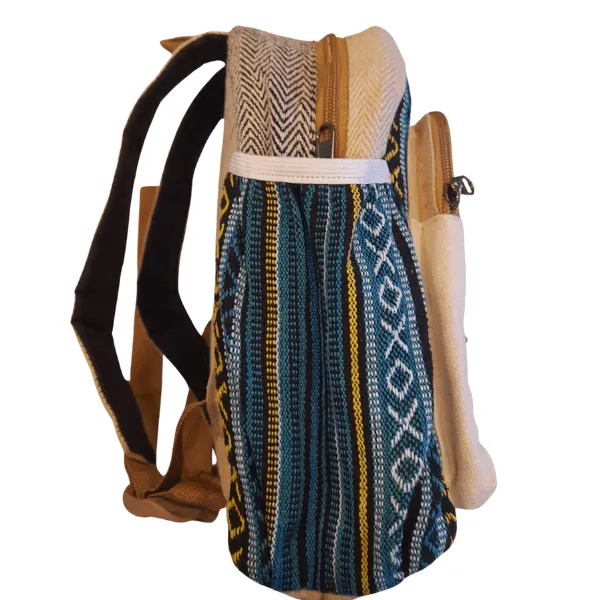 Himalayan zaino nepalese in canapa beige e azzurro