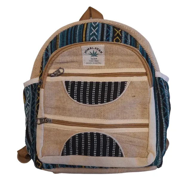 Himalayan zaino nepalese in canapa beige e azzurro