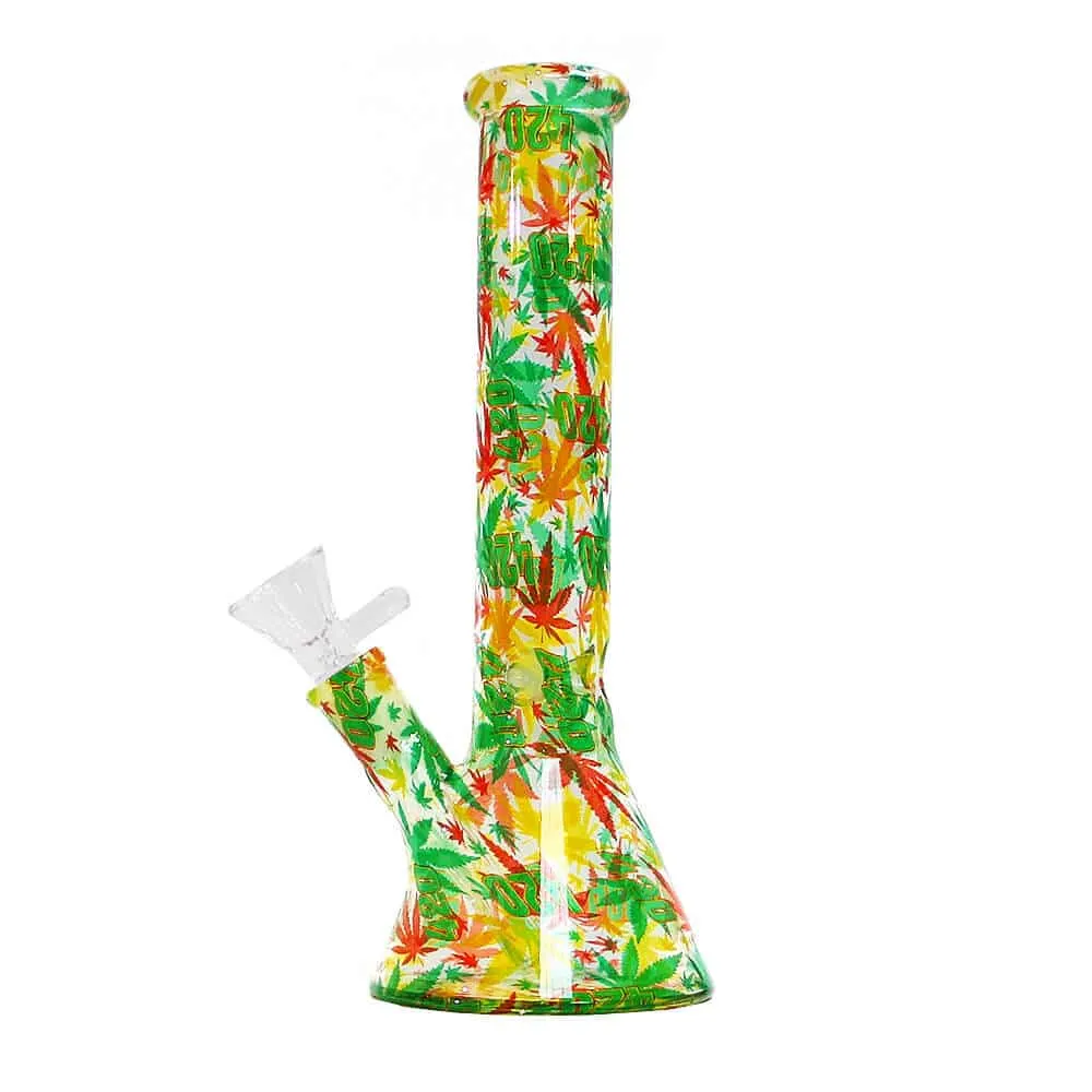 Bong in Vetro Rasta Leaves 26 cm Decorato 420